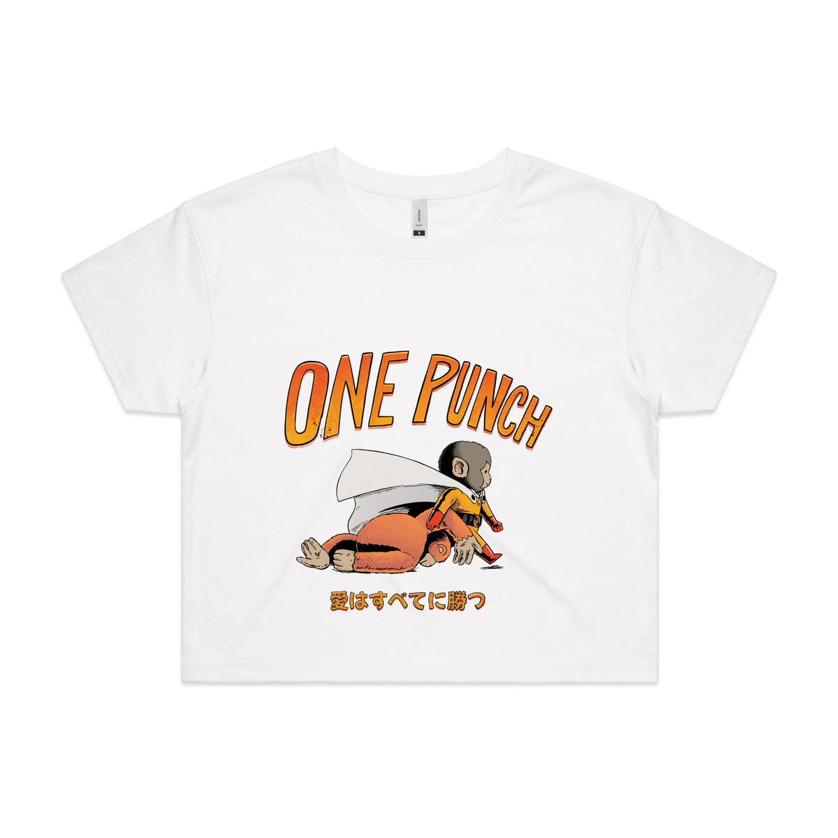 White crop top with One Punch graphic by Lonely Kids Club