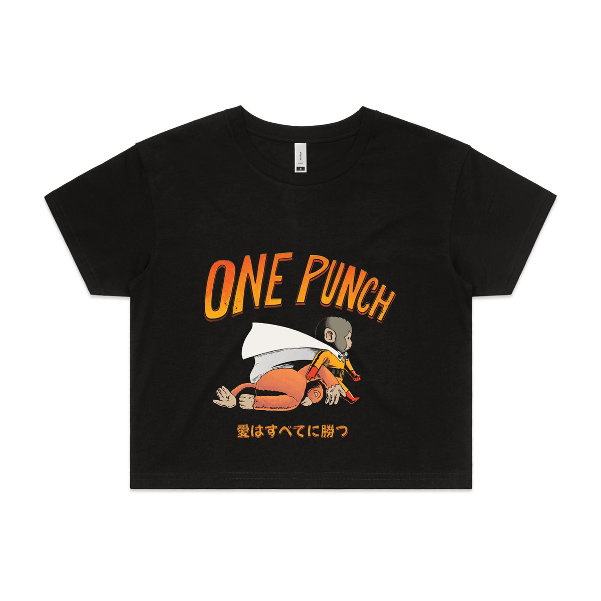 Black crop top with One Punch graphic by Lonely Kids Club