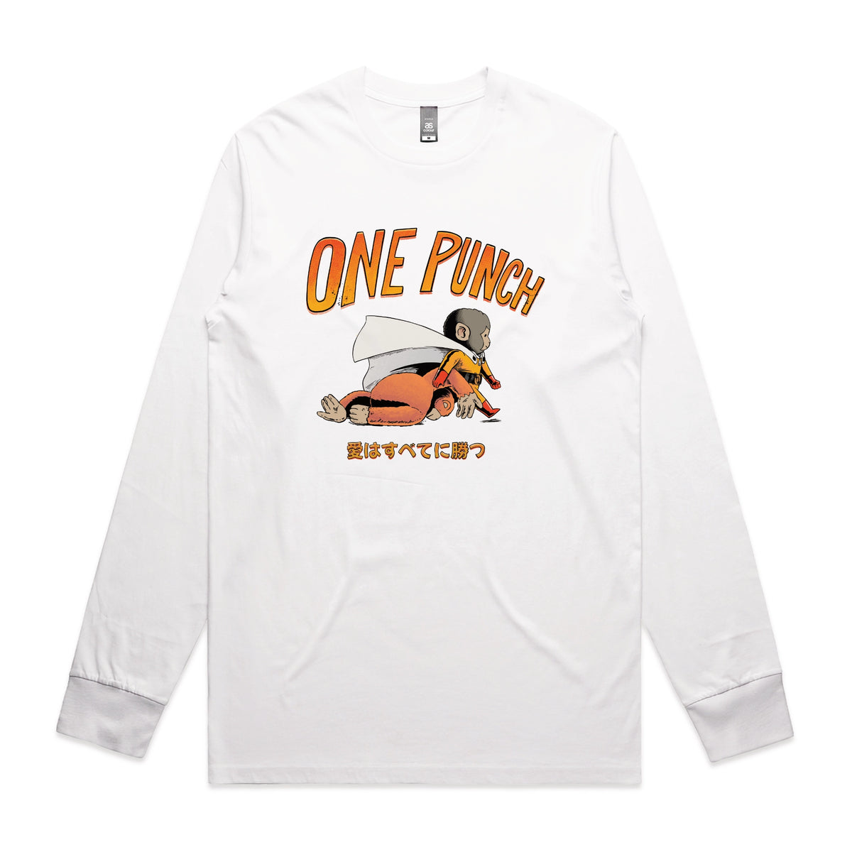 White long sleeve t-shirt with One Punch graphic by Lonely Kids Club