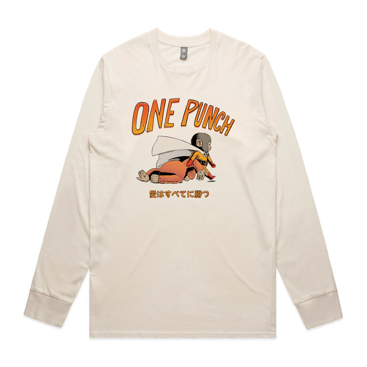 Ecru long sleeve t-shirt with One Punch graphic by Lonely Kids Club