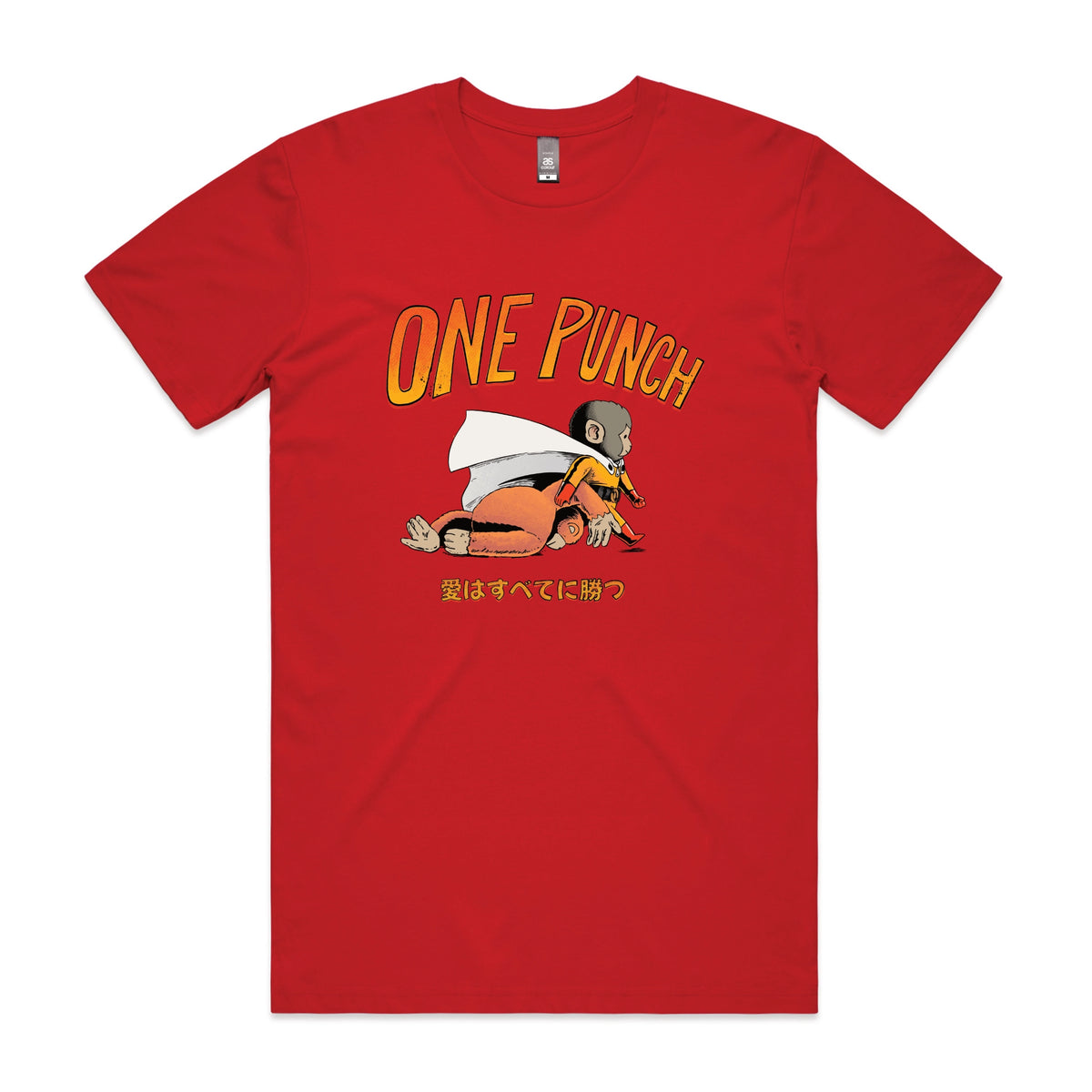 Red unisex t-shirt with One Punch graphic by Lonely Kids Club