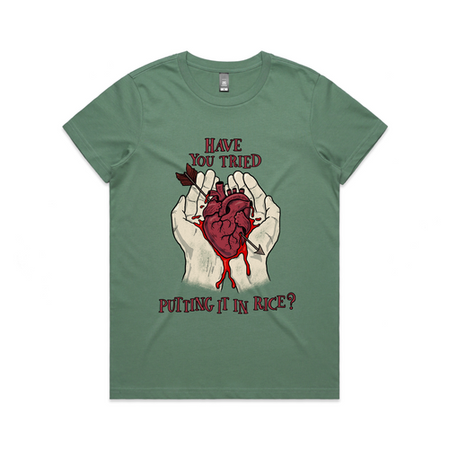 Put It In Rice Tee by Lonely Kids Club. All clothing from our T-shirts to our shorts and hoodies are ethically made, and printed packed and shipped from Sydney.