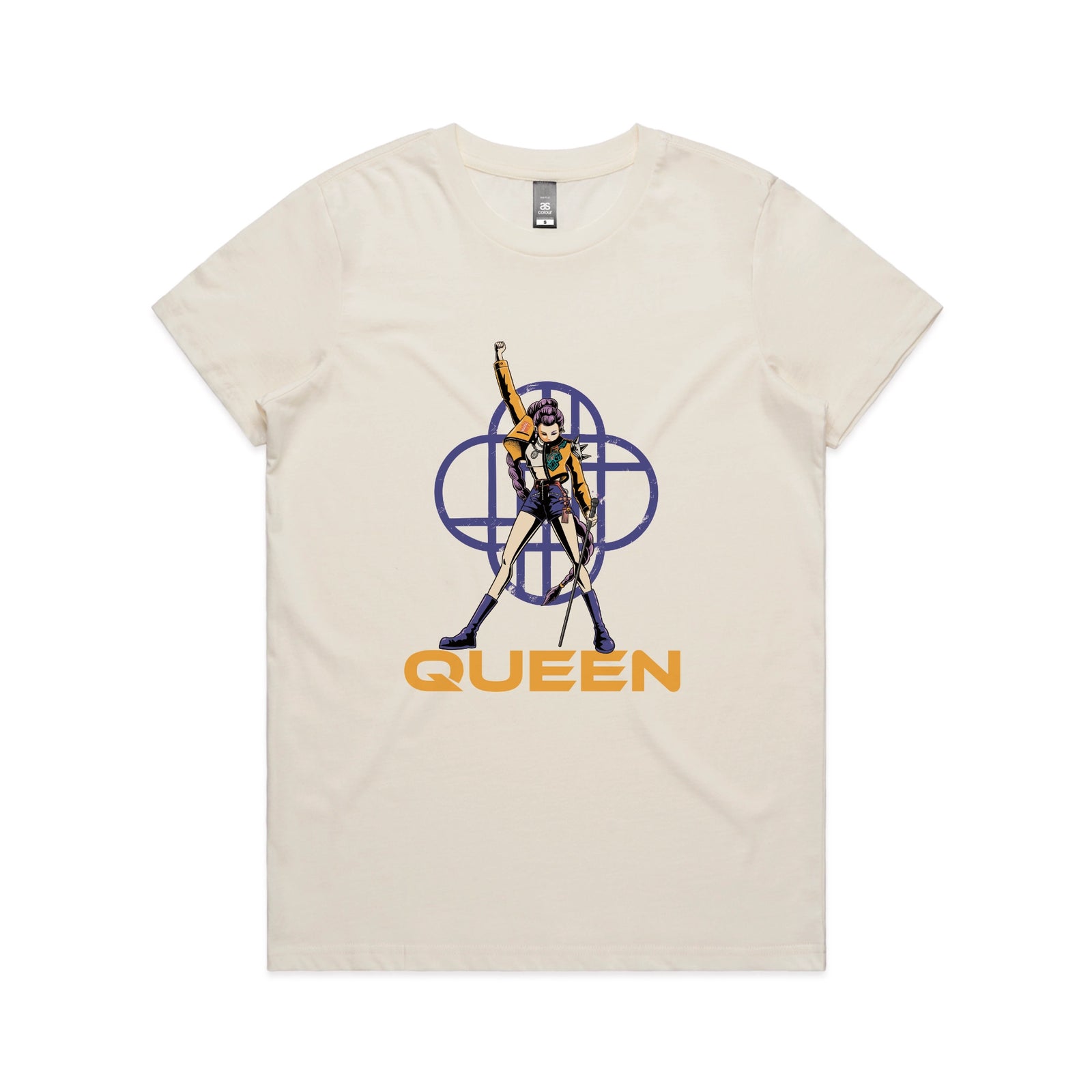 Ecru fitted womens t-shirt with Queen graphic by Lonely Kids Club