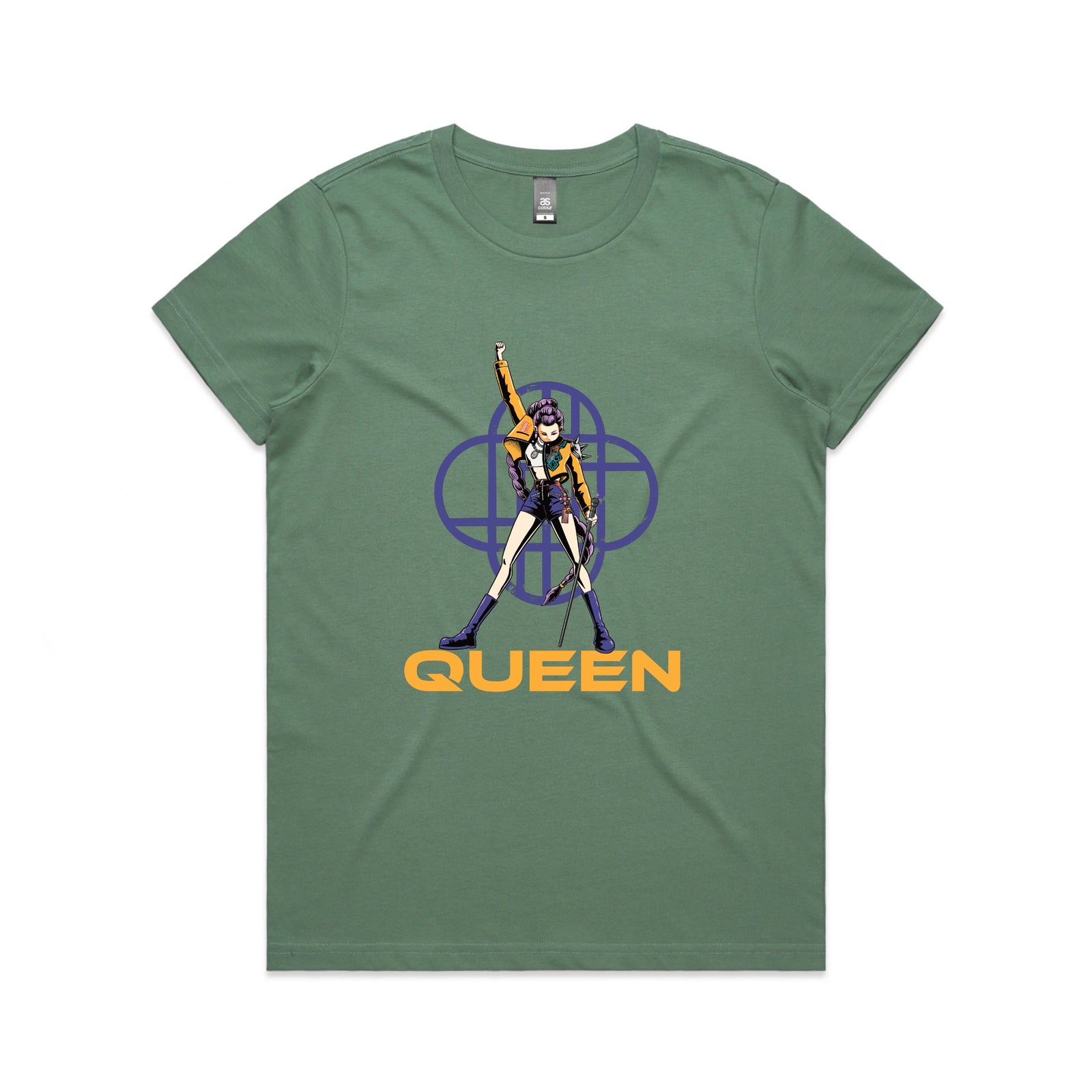 Sage fitted womens t-shirt with Queen graphic by Lonely Kids Club
