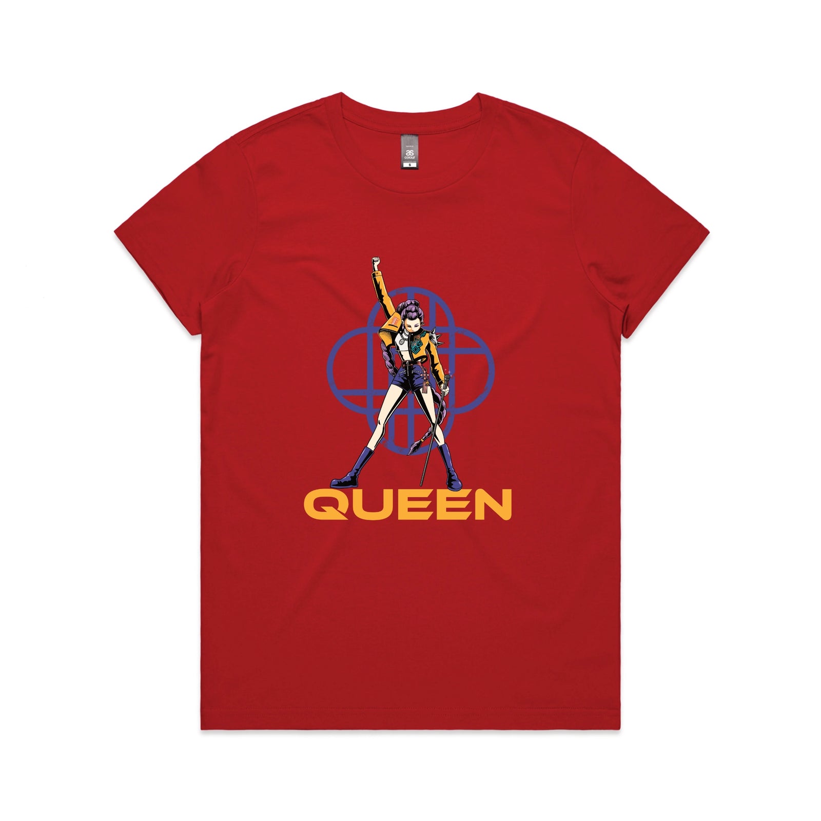 Red fitted womens t-shirt with Queen graphic by Lonely Kids Club