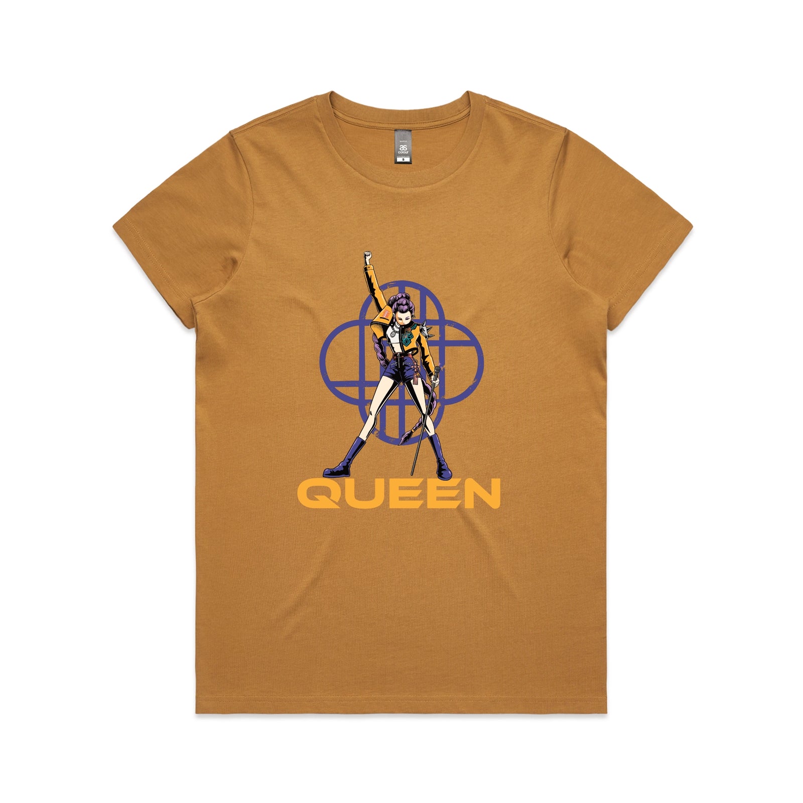 Camel fitted womens t-shirt with Queen graphic by Lonely Kids Club