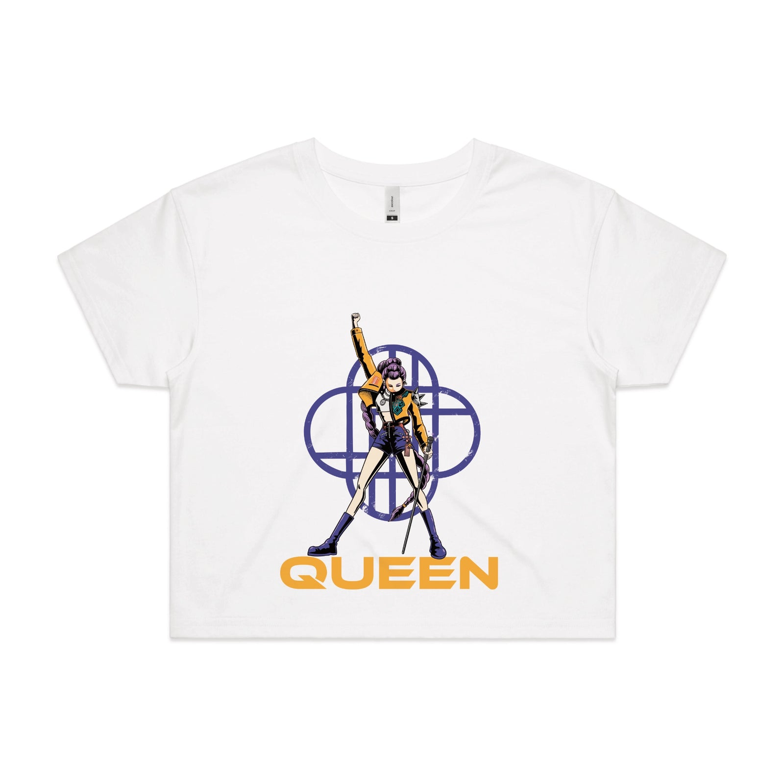 White crop top with Queen graphic by Lonely Kids Club