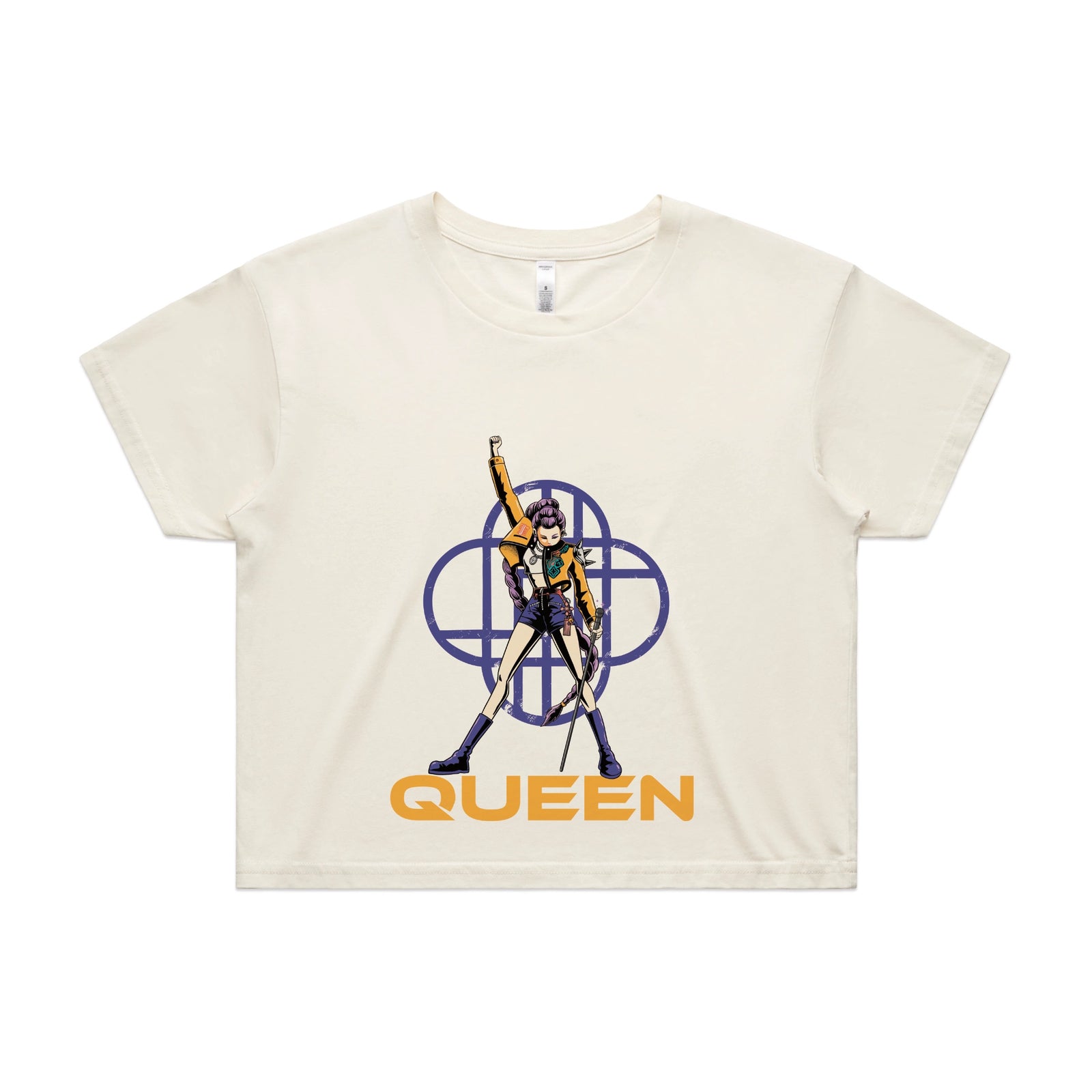 Ecru crop top with Queen graphic by Lonely Kids Club
