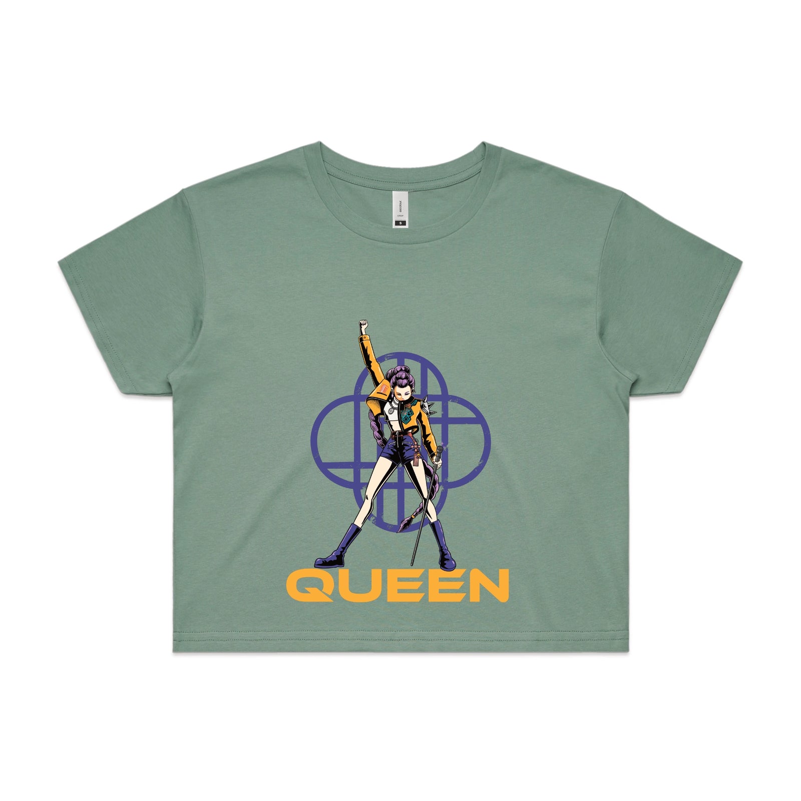 Sage crop top with Queen graphic by Lonely Kids Club