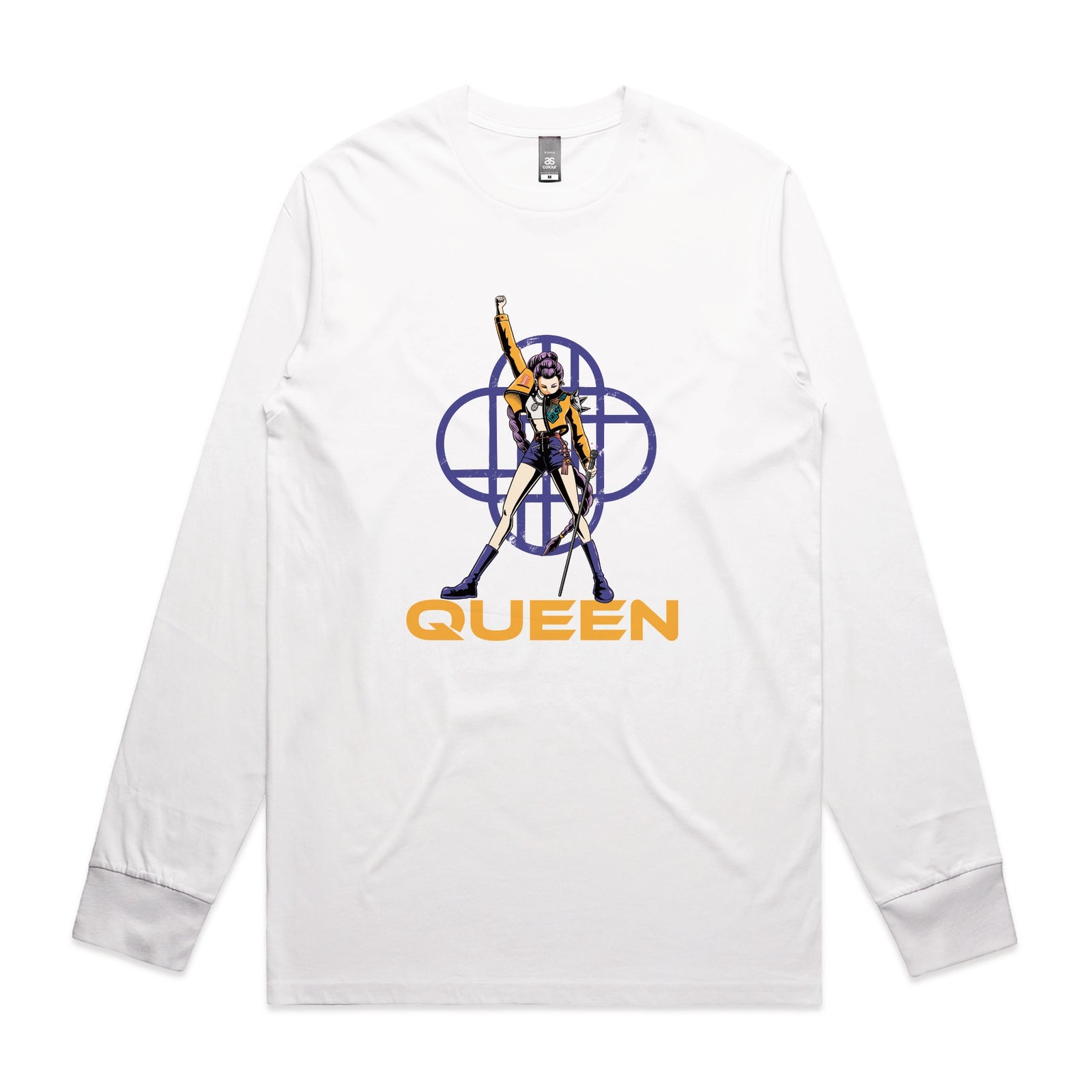 White long sleeve t-shirt with Queen graphic by Lonely Kids Club