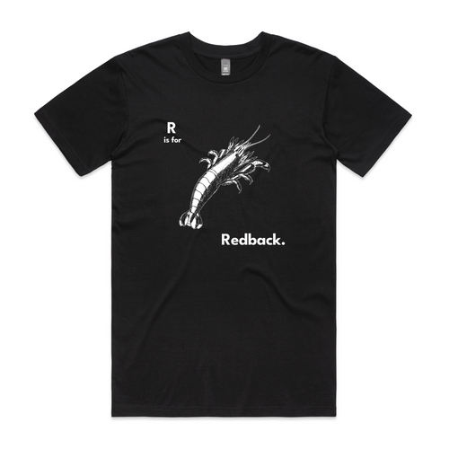 R Is For Redback Tee by Lonely Kids Club. All clothing from our T-shirts to our shorts and hoodies are ethically made, and printed packed and shipped from Sydney.