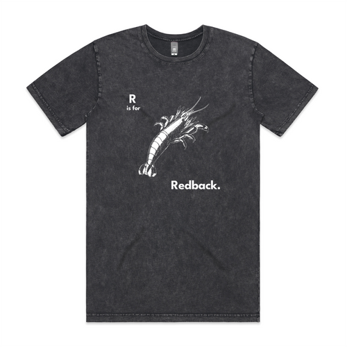 R Is For Redback Tee by Lonely Kids Club. All clothing from our T-shirts to our shorts and hoodies are ethically made, and printed packed and shipped from Sydney.