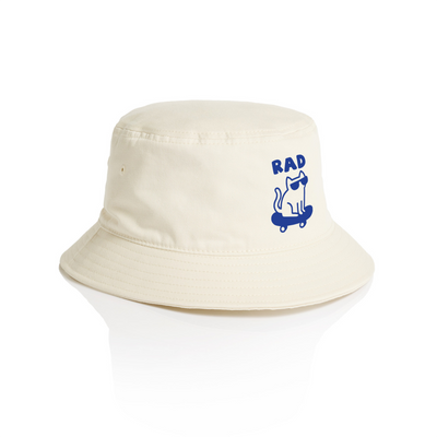 Rad Cat Bucket Hat by Lonely Kids Club. All clothing from our T-shirts to our shorts and hoodies are ethically made, and printed packed and shipped from Sydney.