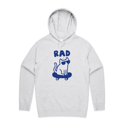 Rad Cat Hoodie by Lonely Kids Club. All clothing from our T-shirts to our shorts and hoodies are ethically made, and printed packed and shipped from Sydney.