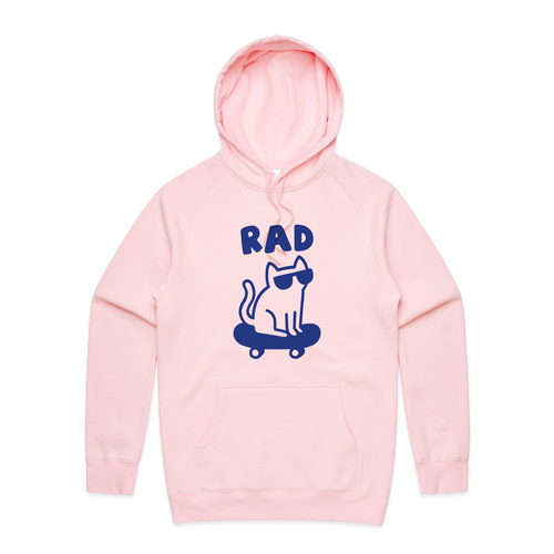 Rad Cat Hoodie by Lonely Kids Club. All clothing from our T-shirts to our shorts and hoodies are ethically made, and printed packed and shipped from Sydney.