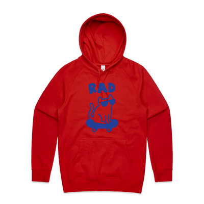 Rad Cat Hoodie by Lonely Kids Club. All clothing from our T-shirts to our shorts and hoodies are ethically made, and printed packed and shipped from Sydney.
