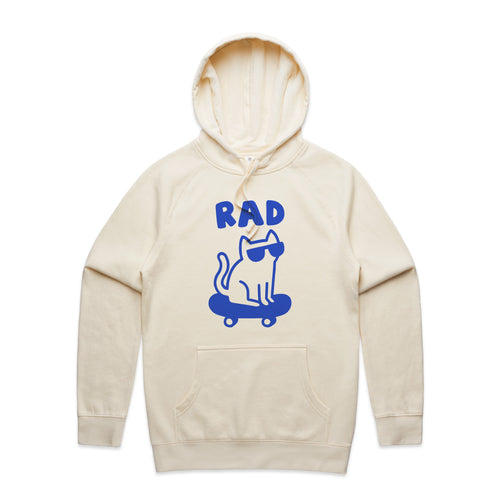 Rad Cat Hoodie by Lonely Kids Club. All clothing from our T-shirts to our shorts and hoodies are ethically made, and printed packed and shipped from Sydney.