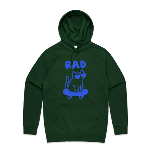 Rad Cat Hoodie by Lonely Kids Club. All clothing from our T-shirts to our shorts and hoodies are ethically made, and printed packed and shipped from Sydney.