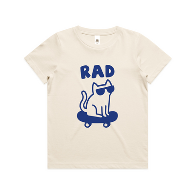 Rad Cat Kids Tee by Lonely Kids Club. All clothing from our T-shirts to our shorts and hoodies are ethically made, and printed packed and shipped from Sydney.