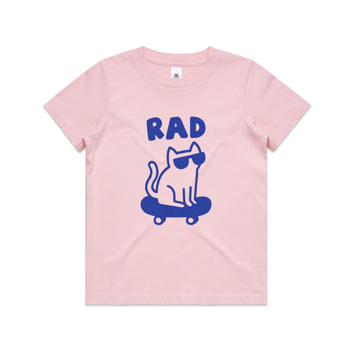 Rad Cat Kids Tee by Lonely Kids Club. All clothing from our T-shirts to our shorts and hoodies are ethically made, and printed packed and shipped from Sydney.