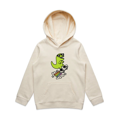 Rad Rex Kids Hoodie by Lonely Kids Club. All clothing from our T-shirts to our shorts and hoodies are ethically made, and printed packed and shipped from Sydney.