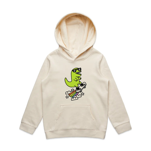 Rad Rex Kids Hoodie by Lonely Kids Club. All clothing from our T-shirts to our shorts and hoodies are ethically made, and printed packed and shipped from Sydney.