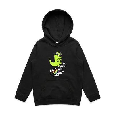 Rad Rex Kids Hoodie by Lonely Kids Club. All clothing from our T-shirts to our shorts and hoodies are ethically made, and printed packed and shipped from Sydney.