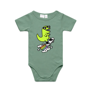 Rad Rex Baby Onesie by Lonely Kids Club. All clothing from our T-shirts to our shorts and hoodies are ethically made, and printed packed and shipped from Sydney.