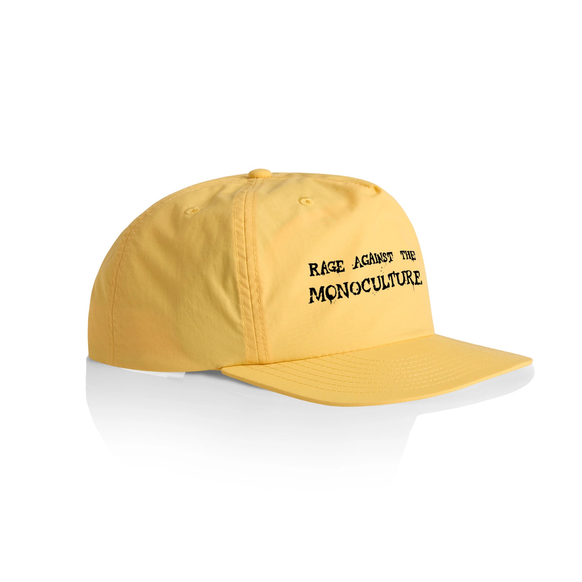 Yellow active cap with Rage Against The Monoculture Hat graphic by Lonely Kids Club