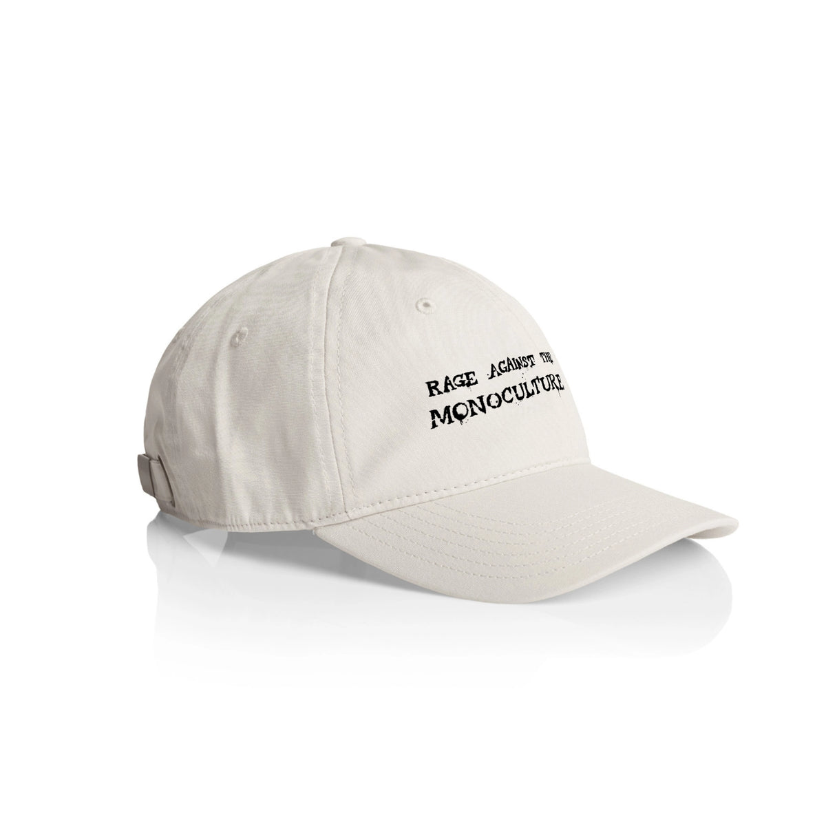 Ecru classic cap with Rage Against The Monoculture Hat graphic by Lonely Kids Club