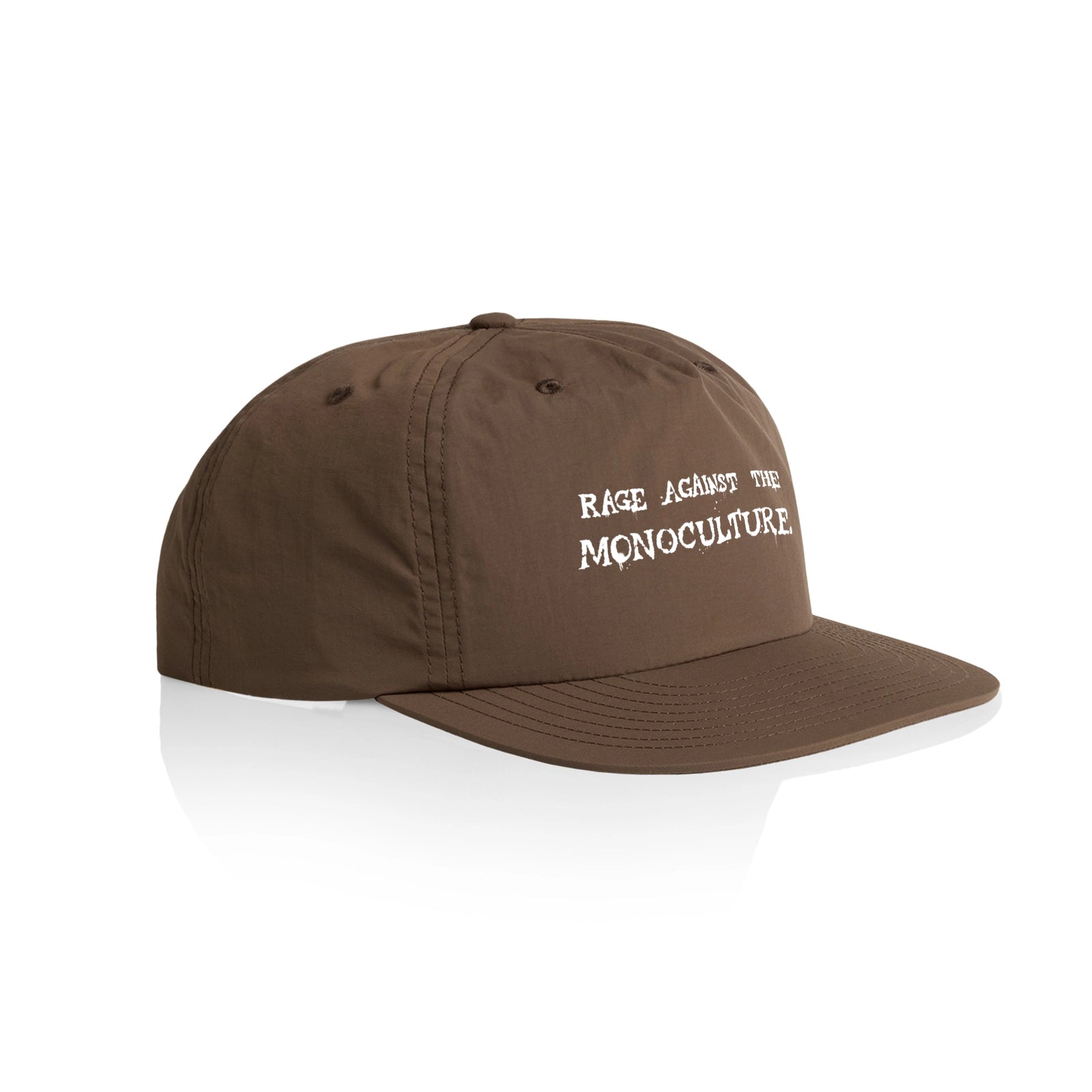 Walnut active cap with Rage Against The Monoculture Hat graphic by Lonely Kids Club