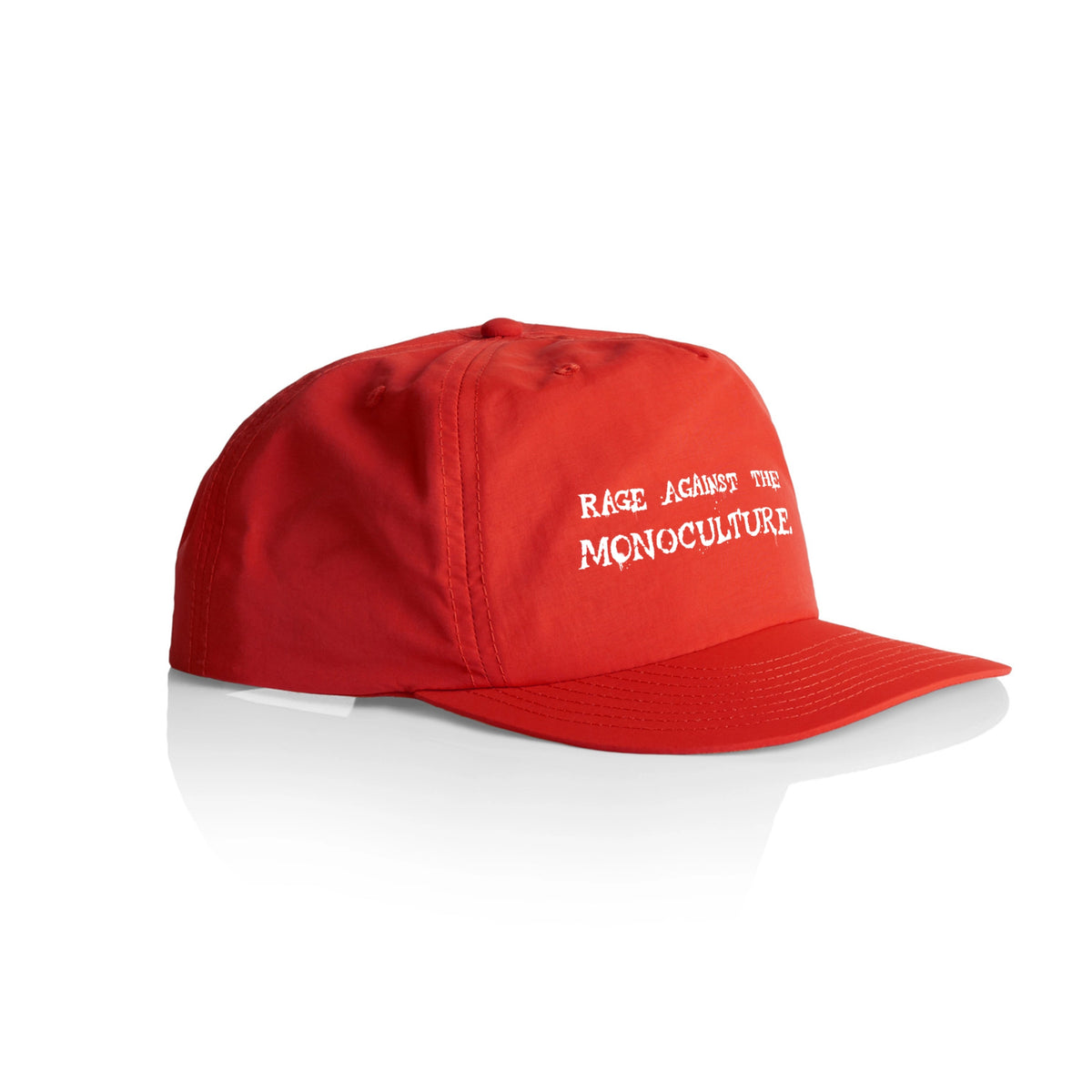 Red active cap with Rage Against The Monoculture Hat graphic by Lonely Kids Club