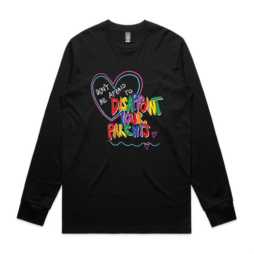 Disappoint Your Parents Rainbow Tee by Lonely Kids Club. All clothing from our T-shirts to our shorts and hoodies are ethically made, and printed packed and shipped from Sydney.