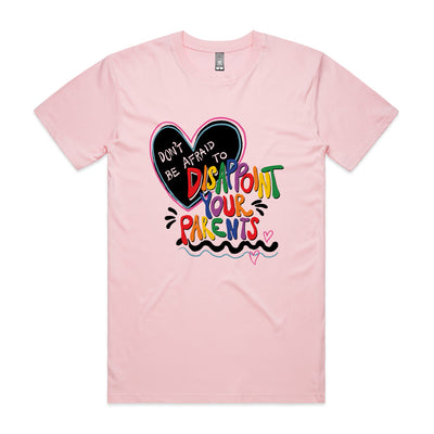 Disappoint Your Parents Rainbow Tee by Lonely Kids Club. All clothing from our T-shirts to our shorts and hoodies are ethically made, and printed packed and shipped from Sydney.