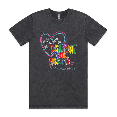 Disappoint Your Parents Rainbow Tee by Lonely Kids Club. All clothing from our T-shirts to our shorts and hoodies are ethically made, and printed packed and shipped from Sydney.