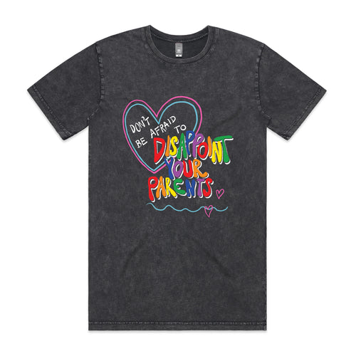 Disappoint Your Parents Rainbow Tee by Lonely Kids Club. All clothing from our T-shirts to our shorts and hoodies are ethically made, and printed packed and shipped from Sydney.