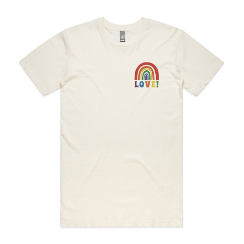 Rainbow Love Tee by Lonely Kids Club. All clothing from our T-shirts to our shorts and hoodies are ethically made, and printed packed and shipped from Sydney.