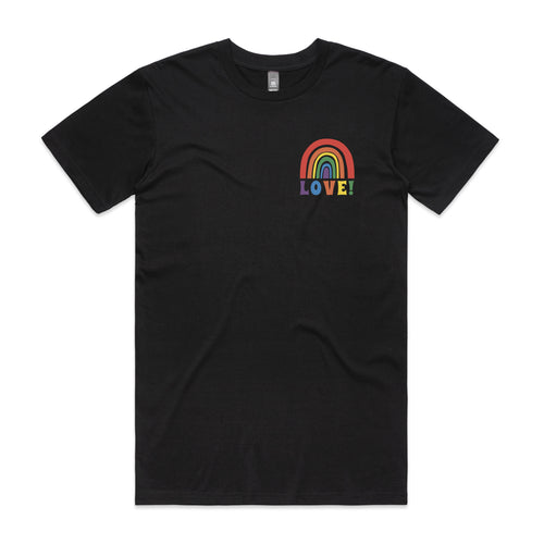 Rainbow Love Tee by Lonely Kids Club. All clothing from our T-shirts to our shorts and hoodies are ethically made, and printed packed and shipped from Sydney.