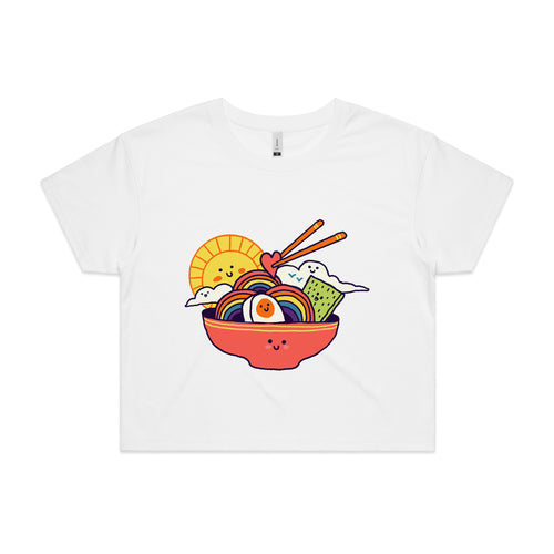 Rainbow Ramen Tee by Lonely Kids Club. All clothing from our T-shirts to our shorts and hoodies are ethically made, and printed packed and shipped from Sydney.