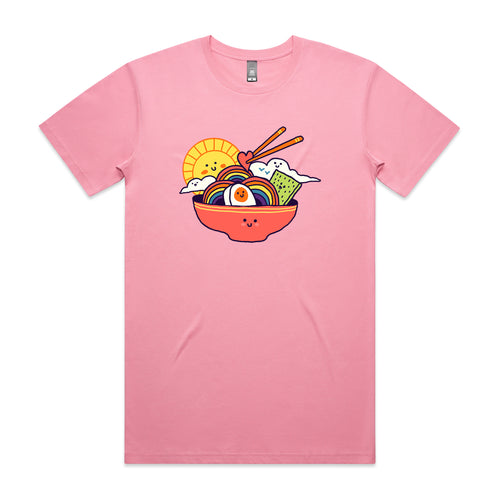Rainbow Ramen Tee by Lonely Kids Club. All clothing from our T-shirts to our shorts and hoodies are ethically made, and printed packed and shipped from Sydney.