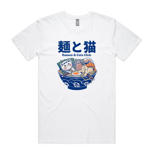 Ramen & Cats Club Tee by Lonely Kids Club. All clothing from our T-shirts to our shorts and hoodies are ethically made, and printed packed and shipped from Sydney.