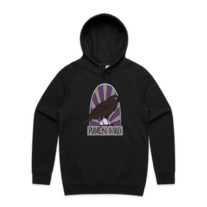Raven Mad Hoodie by Lonely Kids Club. All clothing from our T-shirts to our shorts and hoodies are ethically made, and printed packed and shipped from Sydney.