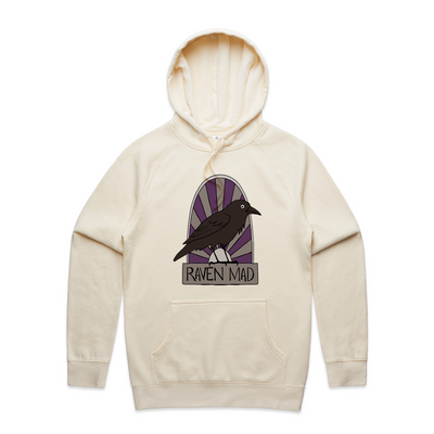 Raven Mad Hoodie by Lonely Kids Club. All clothing from our T-shirts to our shorts and hoodies are ethically made, and printed packed and shipped from Sydney.