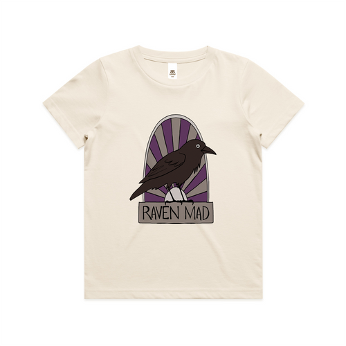 Raven Mad Kids Tee by Lonely Kids Club. All clothing from our T-shirts to our shorts and hoodies are ethically made, and printed packed and shipped from Sydney.