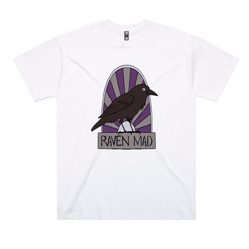 Raven Mad Oversized Tee by Lonely Kids Club. All clothing from our T-shirts to our shorts and hoodies are ethically made, and printed packed and shipped from Sydney.