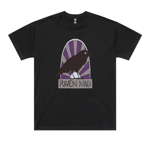 Raven Mad Oversized Tee by Lonely Kids Club. All clothing from our T-shirts to our shorts and hoodies are ethically made, and printed packed and shipped from Sydney.