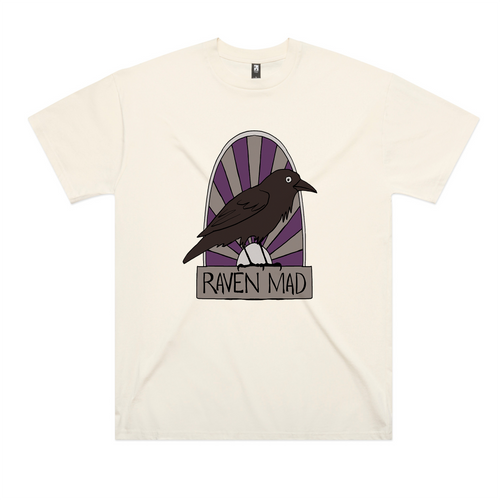Raven Mad Oversized Tee by Lonely Kids Club. All clothing from our T-shirts to our shorts and hoodies are ethically made, and printed packed and shipped from Sydney.