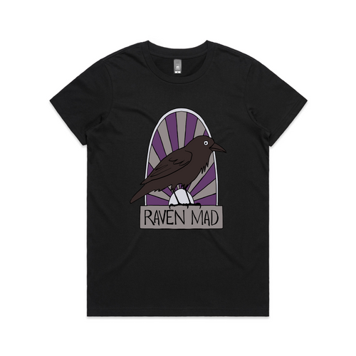 Raven Mad Tee by Lonely Kids Club. All clothing from our T-shirts to our shorts and hoodies are ethically made, and printed packed and shipped from Sydney.