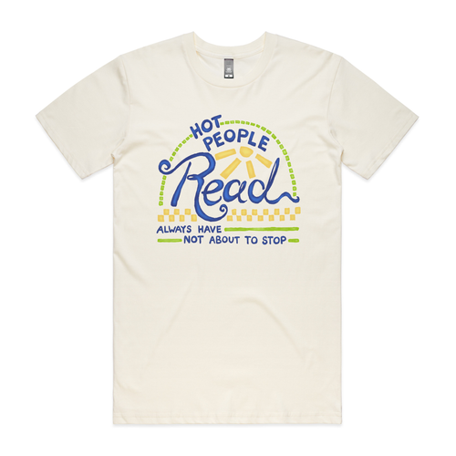 Hot People Read Tee by Lonely Kids Club. All clothing from our T-shirts to our shorts and hoodies are ethically made, and printed packed and shipped from Sydney.