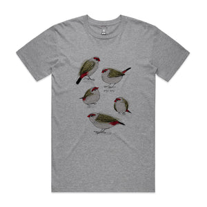 Red Browed Finches Tee by Lonely Kids Club. All clothing from our T-shirts to our shorts and hoodies are ethically made, and printed packed and shipped from Sydney.